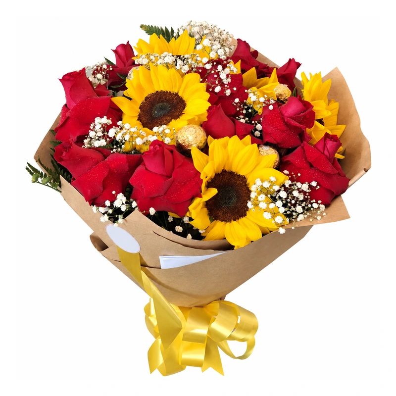 Buquê de girassóis e rosas importadas