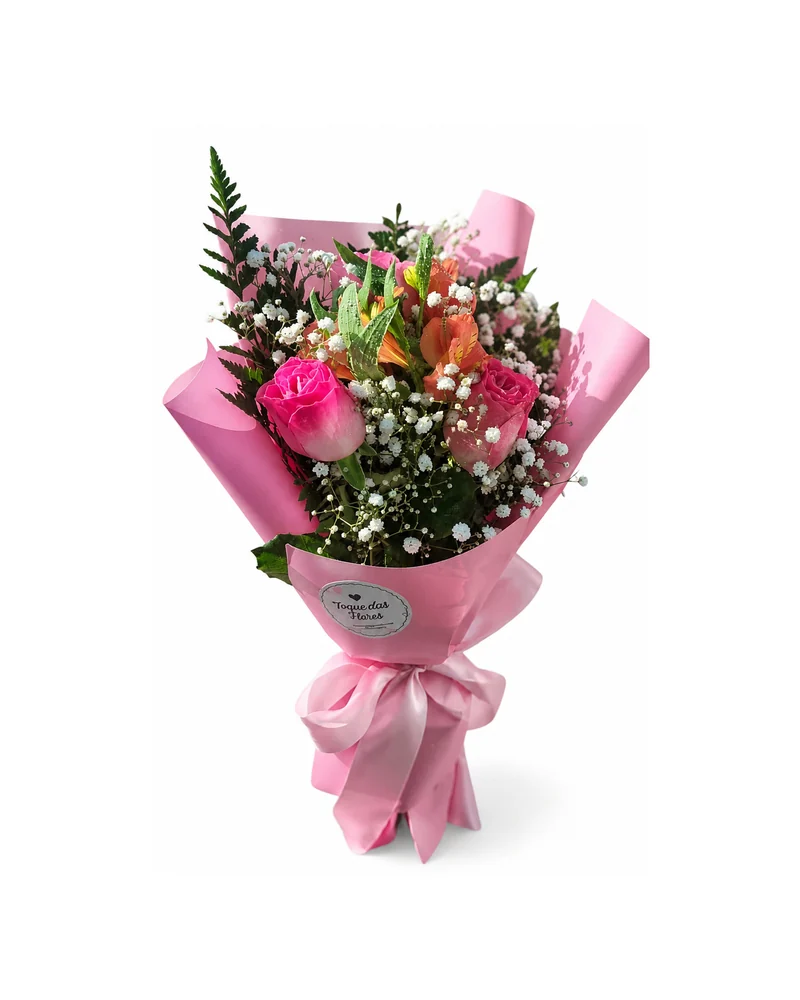 Buquê de Rosas Cor de Rosa e Mosquitinho