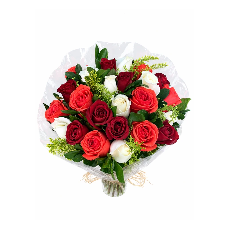 Buquê elegância com rosas vermelhas e brancas