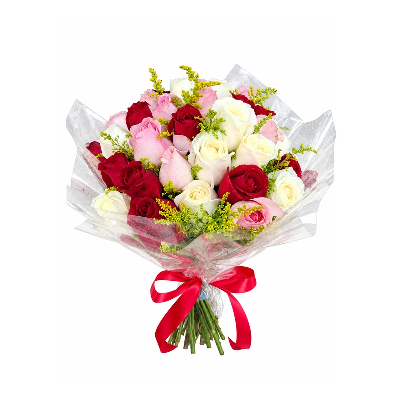 Buquê encanto romântico com rosas coloridas
