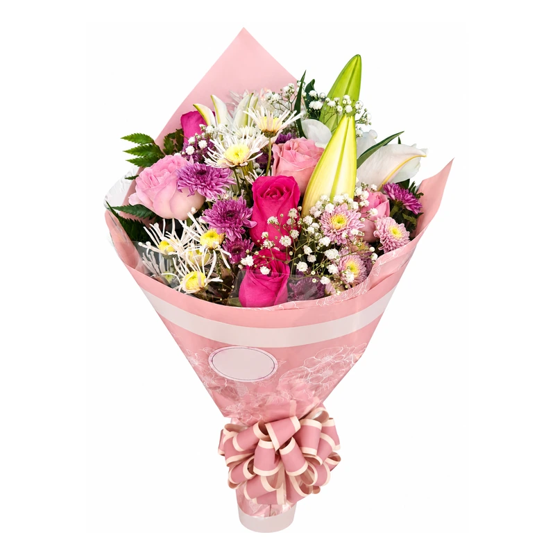 Buquê encanto rosa com lírios e flores