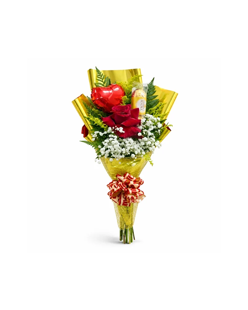 Mini Buquê de Rosas Vermelhas e Bombons